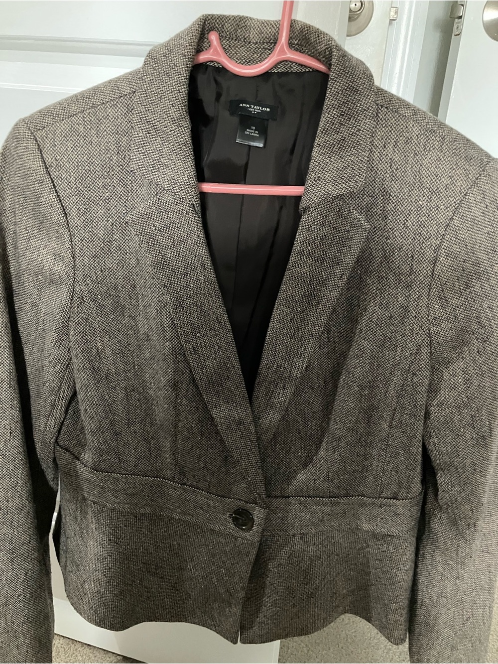Ann Taylor Brown-Gray Tweed Single-Button Blazer